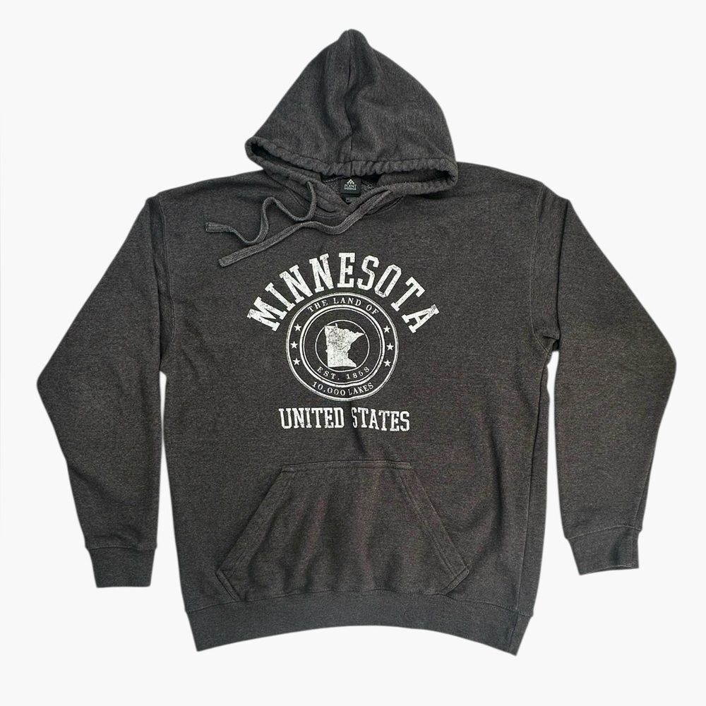 Point Sportswear Minnesota Graphic Print Gray Soft Hoodie Sweatshirt Size Large